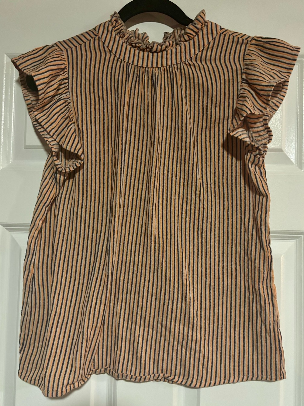 THML Striped Cotton Ruffle-Sleeve Top, size Medium